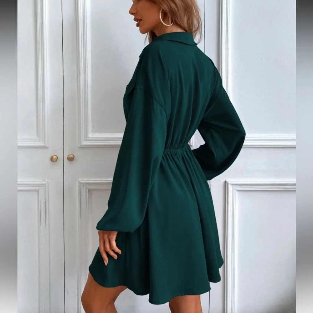 Long sleeve button down shirt dress black - Picture 3 of 3